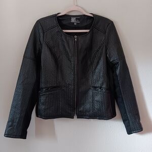 Kut From The Kloth Faux Leather Jacket Large Full Zip Pockets Black